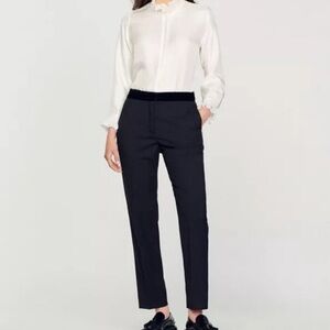 Sandro Poete Velvet Waist Wool Pant - Size 4